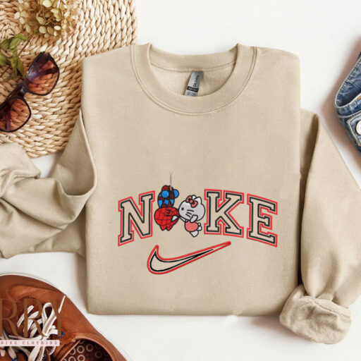 Cheap Hello Kitty And Spiderman Nike Embroidered Sweatshirt, Valentines Day Gift For Couple