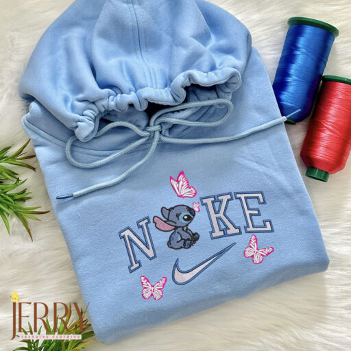 Cute Stitch Disney Nike Embroidered Sweatshirt, Matching Embroidered Hoodies