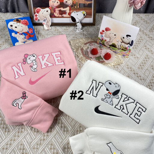 Fifi And Snoopy Nike Embroidered Sweatshirt, Valentines Day Gift For Couple