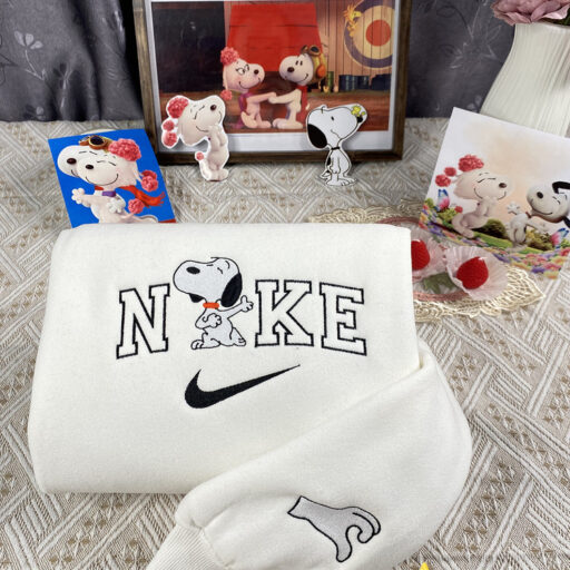 Fifi And Snoopy Nike Embroidered Sweatshirt, Valentines Day Gift For Couple