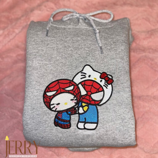 Hello Kitty And Spiderman Embroidered Sweatshirt