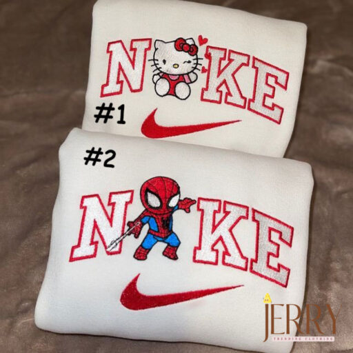 Hello Kitty And Spiderman Nike Embroidered Sweatshirt, Valentines Day Gifts For Couples