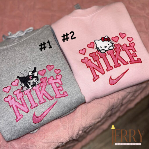 Hello Kitty or Kurumi Nike Embroidered Sweatshirt, Matching Embroidered Hoodies