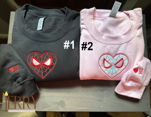 Personalized Spider Web Couple Embroidered Sweatshirt, Spiderman And Gwen Stacy Matching Embroidered Hoodies