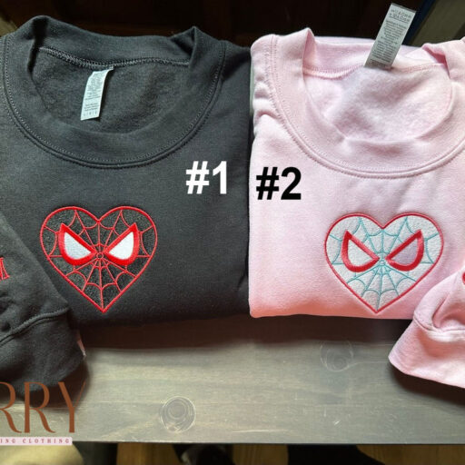 Personalized Spider Web Couple Embroidered Sweatshirt, Spiderman And Gwen Stacy Matching Embroidered Hoodies