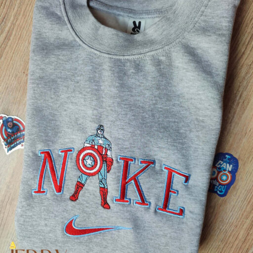 Captain America Nike Embroidered Sweatshirt, Nike Crewneck Embroidered