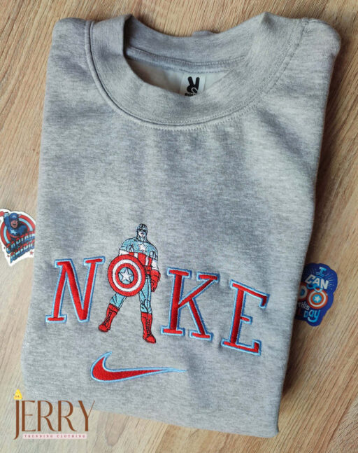 Captain America Nike Embroidered Sweatshirt, Nike Crewneck Embroidered