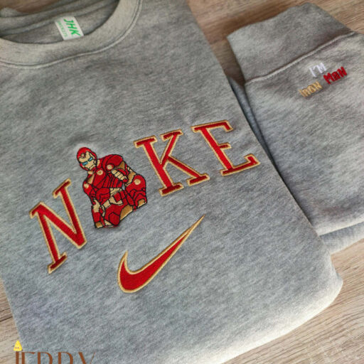 Iron Man Marvel Nike Embroidered Sweatshirt, Nike Crewneck Embroidered