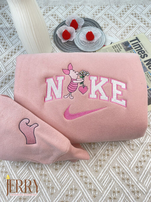 Piglet And Winnie The Pooh Disney Nike Embroidered Sweatshirt, Valentines Day Gift For Couple