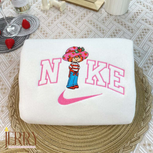 Orange Blossom And Strawberry Shortcake Nike Embroidered Sweatshirt, Nike Crewneck Embroidered
