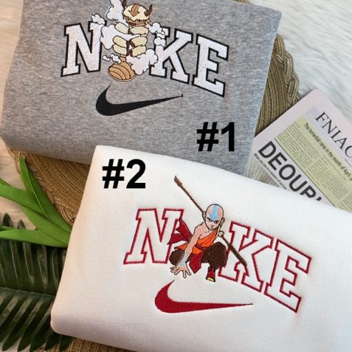 Aang And Appa Avatar Nike Embroidered Sweatshirt, Couple Embroidered Sweatshirt