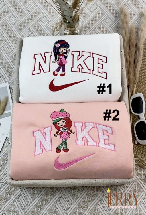 Cherry Jam And Strawberry Shortcake Nike Embroidered Sweatshirt, Best Gift For Bestfriend