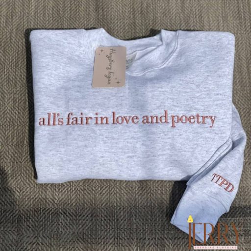 Embroidered The Tortured Poets Department Shirt, Gift For Swiftie, Embroidered Shirt, Poets Department, All's Fair in Love , TTPD New Album