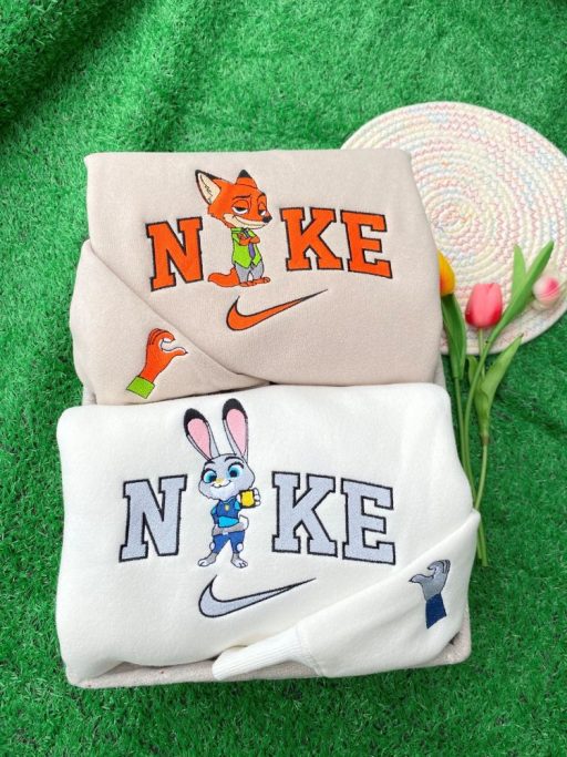 Cute Judy Hopps And Nick Wilde Couple Disney Nike Embroidered Sweatshirt, Embroidery Matching