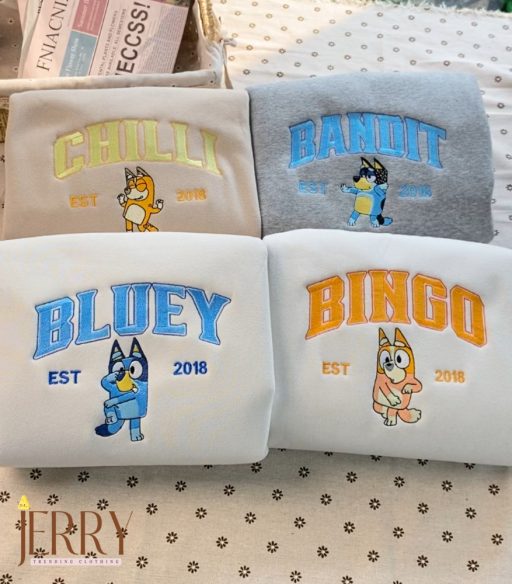 Bluey Family Embroidered Sweatshirt, Best Gift For Family