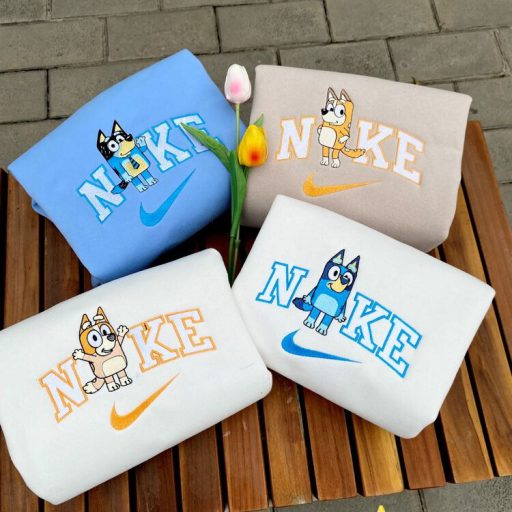 Bluey Family Nike Embroidered Sweatshirt, Bingo and Bluey Nike Embroidered Sweatshirt, Best Gift For Mom Dad