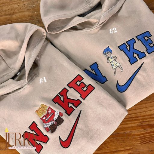 Anger And Joy Inside Out Cartoon Disney Nike Embroidered Sweatshirt, Couple Embroidered Sweatshirt Crewneck