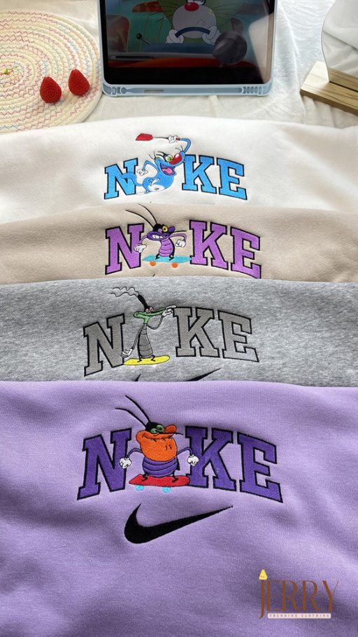 Funny Oggy and the Cockroaches Nike Embroidered Sweatshirt, Best Gift For Friend