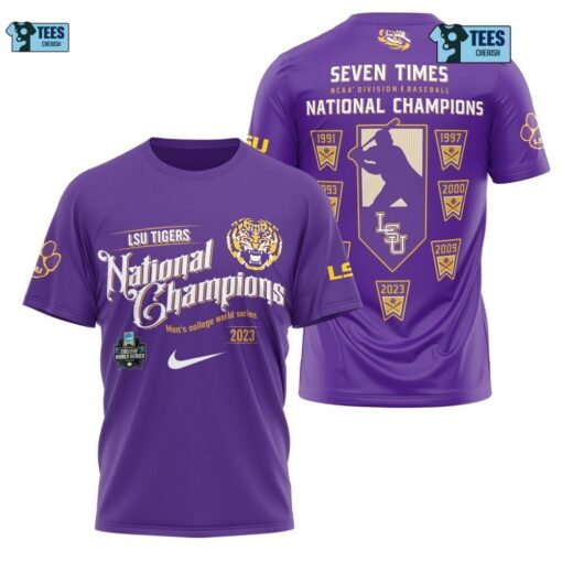 Cheap Mens College World Series Baseball 2023 Purple LSU Tiger National Championship Shirt