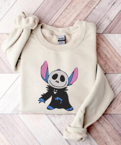 Spooky Stich Cosplay Jack Skellington Embroidered Halloween Sweatshirt, Disney Halloween Sweatshirt