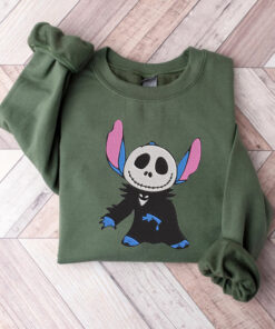 Spooky Stich Cosplay Jack Skellington Embroidered Halloween Sweatshirt, Disney Halloween Sweatshirt