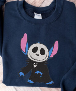 Spooky Stich Cosplay Jack Skellington Embroidered Halloween Sweatshirt, Disney Halloween Sweatshirt