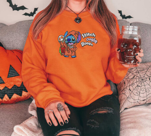 Spooky Embroidered Stich Disney Halloween Sweatshirt, Halloween Embroidered Sweatshirt