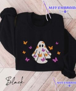 Cheap Butterfly Ghost Embroidered Halloween Sweatshirt, Halloween Gifts For Adults