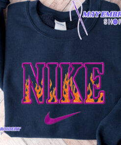 Orange Fire Nike Embroidered Sweatshirt, Christmas Presents For Him