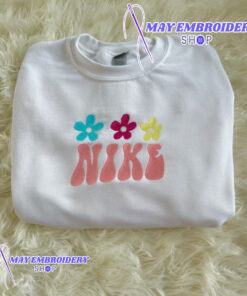 Cute Flowers Pink Nike Logo Embroiderd Sweatshirt, Christmas Presents For Girlfriend