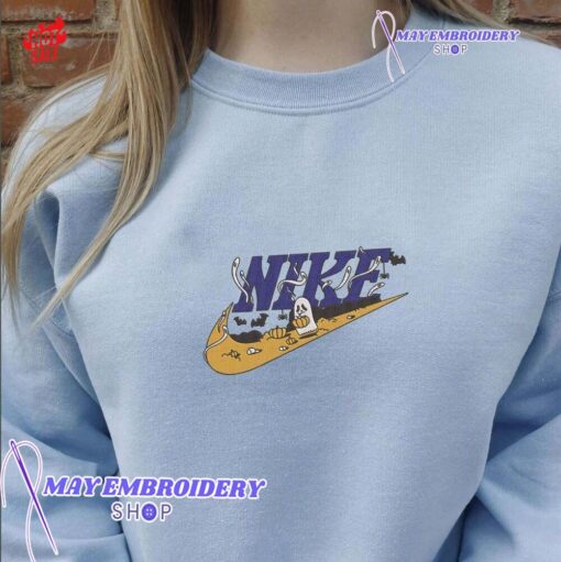 Cheap Nike Ghost Embroidered Crewneck Sweatshirt, Halloween Gifts For Adults