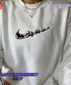 Santa Sleigh Nike Embroidered Crewneck Sweashirt, Christmas Presents For Her