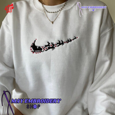 Santa Sleigh Nike Embroidered Crewneck Sweashirt, Christmas Presents For Her