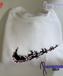 Santa Sleigh Nike Embroidered Crewneck Sweashirt, Christmas Presents For Her