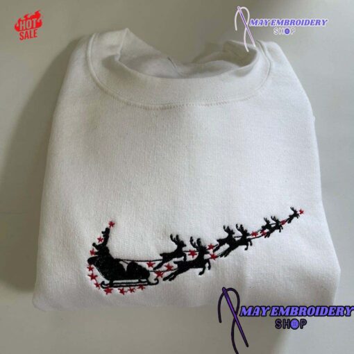 Santa Sleigh Nike Embroidered Crewneck Sweashirt, Christmas Presents For Her