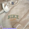 Green Nike Logo Embroidered Crewneck Sweatshirt, Perfect Gift For Dad