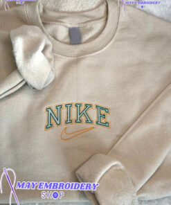 Green Nike Logo Embroidered Crewneck Sweatshirt, Perfect Gift For Dad