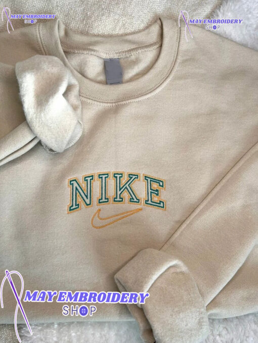 Green Nike Logo Embroidered Crewneck Sweatshirt, Perfect Gift For Dad