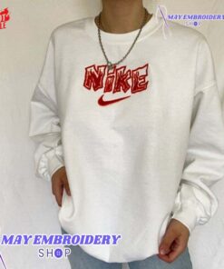 Hot Red Nike Flaim Embroidered Crewneck Sweashirt, Christmas Presents For Him