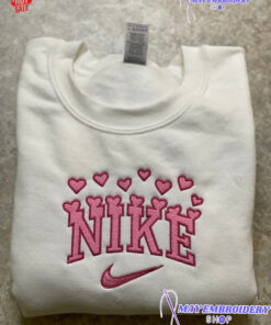 Cheap Pink Nike Heart Embroidered Crewneck Sweatshirt,