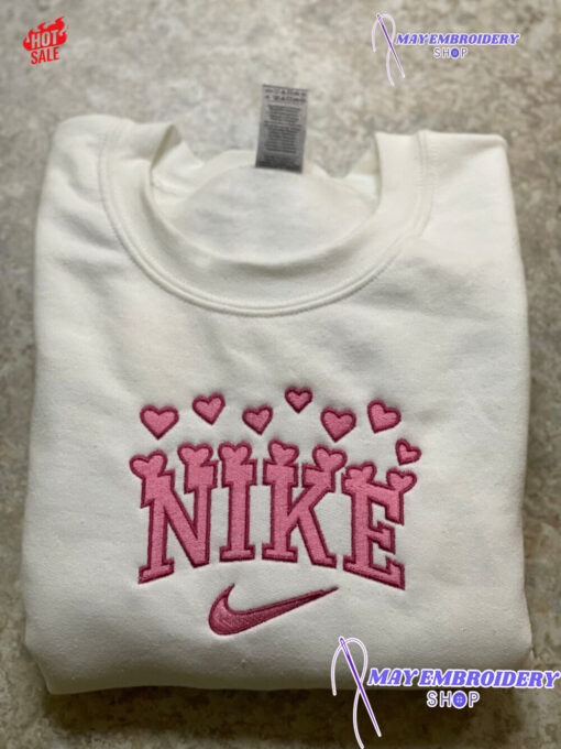 Cheap Pink Nike Heart Embroidered Crewneck Sweatshirt,