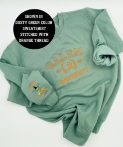 Embroidered Halloween embroidery sweatshirt/Spooky, sleeve witch training, ghost, Y2K Style Embroidered Crewneck| Salem University Shirt