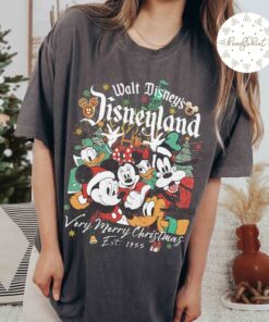 Vintage Walt Disney's Disneyland Est 1955 Very Merry Christmas Party Shirt, Retro Mickey and Friends, Disney Family Christmas Vacation 2023