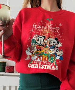 Vintage Walt Disney World Very Merry Christmas 2023 Shirt, Mickey and Friends Christmas shirt, Christmas Matching Disney, Xmas Sweatshirt