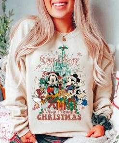 Vintage Walt Disney World Very Merry Christmas 2023 Shirt, Mickey and Friends Christmas shirt, Christmas Matching Disney, Xmas Sweatshirt