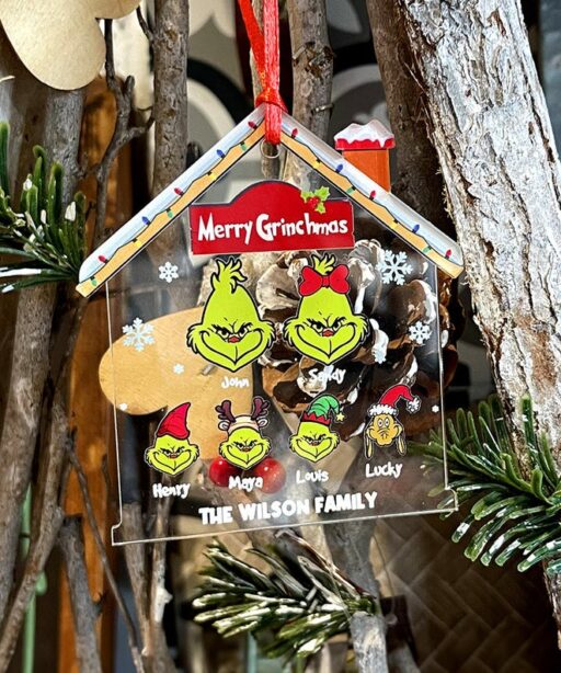 Personalized Grinch Family Ornament, Grinchmas Family Christmas Ornament, Grinch Ornament, Christmas Gift For Family, Xmas Tree Decor