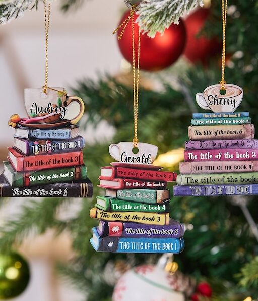 Christmas Tree Decoration,Christmas Book Ornament, Librarian Ornament, Custom Bookstack, Bookshelf Ornament, Book Lovers Gift,Lover Bookworm
