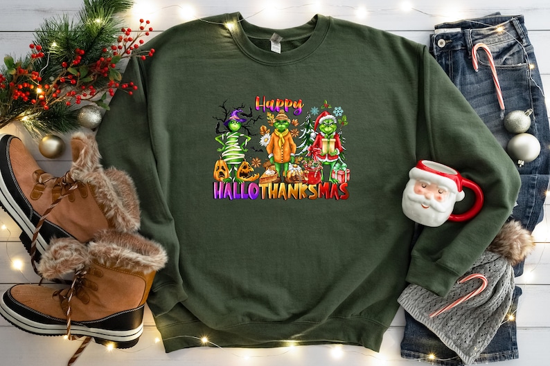 Happy Hallothanksmas Sweatshirt, Christmas Sweatshirt Happy Hallothanksmas Sweatshirt, Christmas Sweatshirt