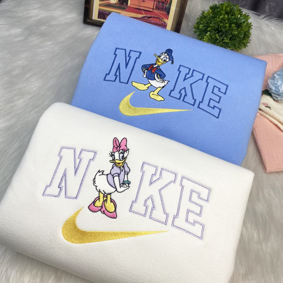 Donald and Daisy Couple Embroidery Sweatshirt, Nike Couple Matching Embroidery Shirt