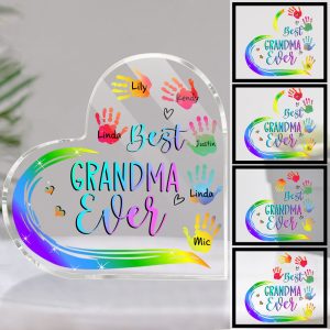 Grandma Heart Grandkids Handprint Best Meaningful Personalized Acrylic Plaque, Grandma Acrylic Decor, Mother's Day Gift